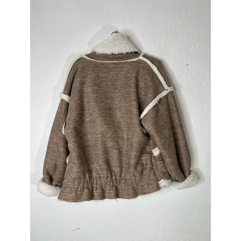 Sherpa Jacket Boho David And Danny Sweater Brown White Wrap Warm Boho Coat Sz S